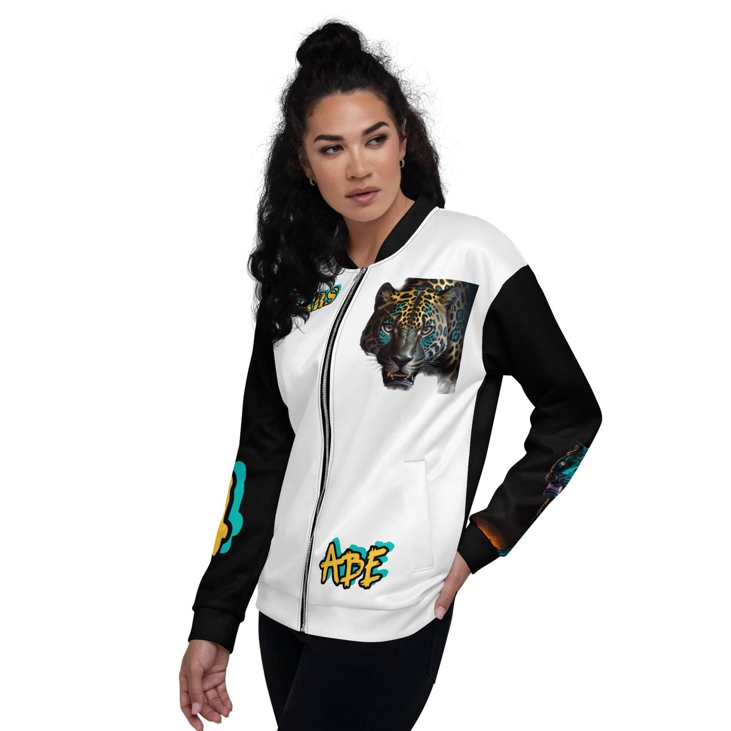 Add a little zing for your favorite Duval Team the jaguars of Jacksonville. This was inspired for those Florida jaguar fans scattered all over the nation. Wear it on a basic t-shirt, or layer it on top of a warm hoodie—it’ll look great either way. With a brushed fleece inside, and a relaxed unisex fit, this Bomber Jacket is just the stuff of the dreams, so be quick to grab yourself one! Vintage Jaguars Football Jacket.
