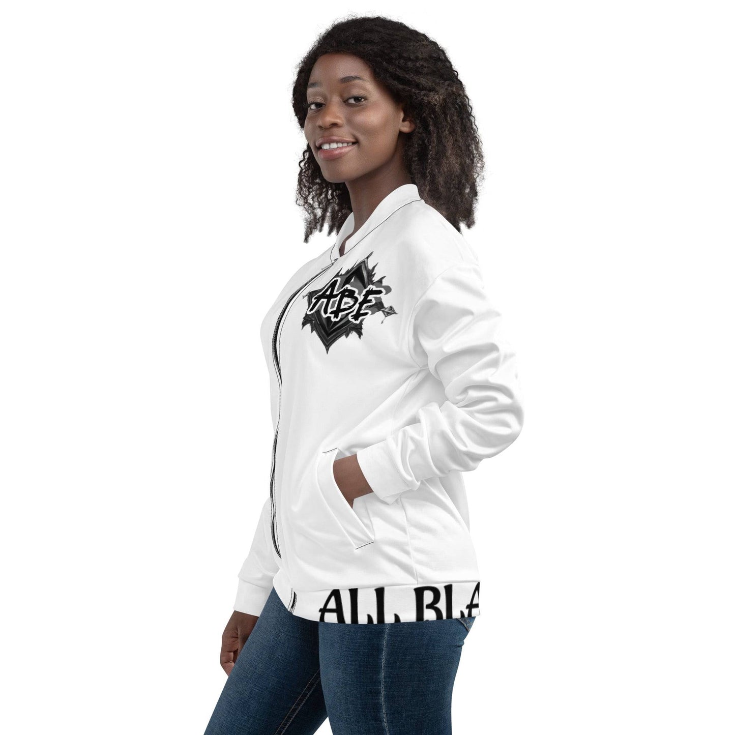 Add a little zing to your wardrobe with this vibrant All-Over Print Bomber Jacket. Wear it on a basic t-shirt, or layer it on top of a warm hoodie—it’ll look great either way. This is mens and women wear with style and the latest hip-hop fashion. Unisex so anyone can wear with confidence. so be quick to grab yourself one! ABE All Black Everything Unisex Bomber Jacket.