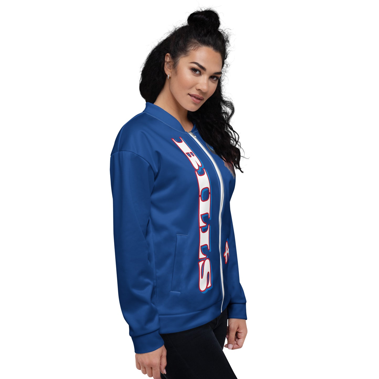 Stylish ABE Blue Bills Team Jacket showcasing team spirit, perfect for fans of all ages. Unisex design for everyone.