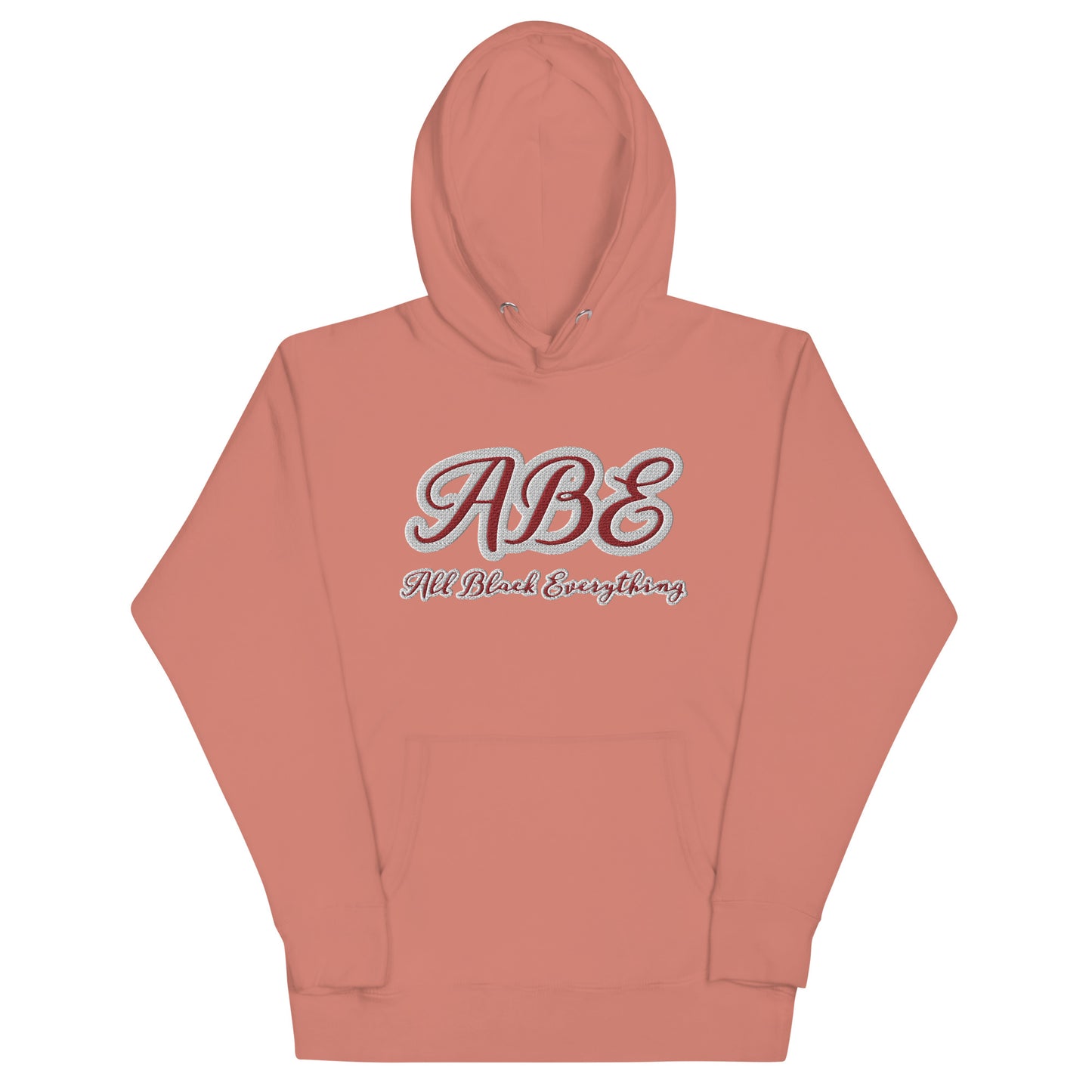 Elevate your style with the ABE All Black Everything Burgundy Embroidery Unisex Hoodie in soft, cozy fabric.