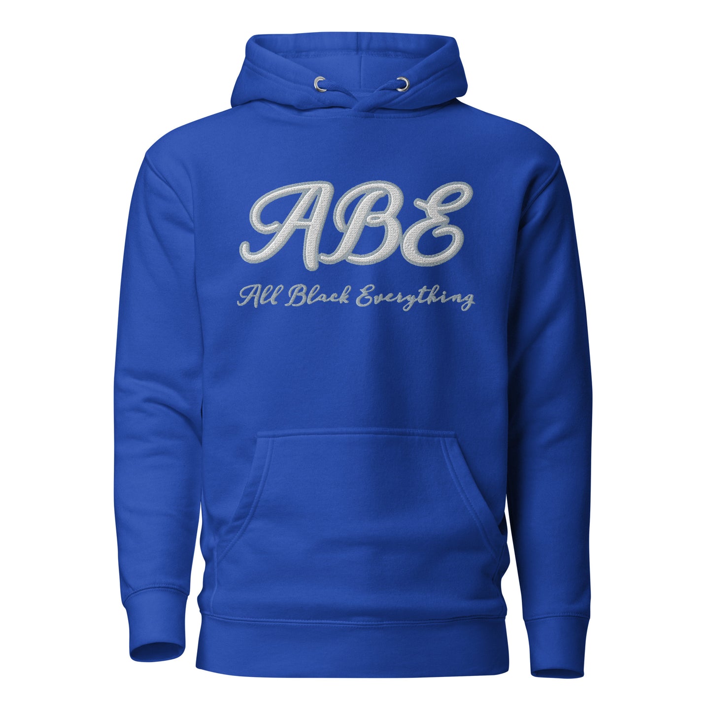 ABE Grey Embroidered Hoodie features a stylish design with a cozy pouch pocket, perfect for chilly evenings.