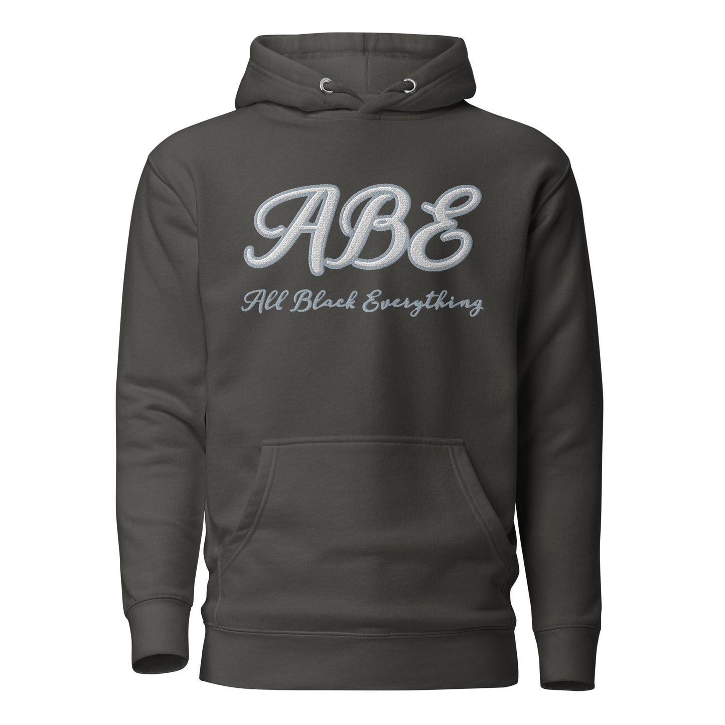 ABE Grey Embroidered Hoodie featuring stylish design, pouch pocket, and warmth for chilly evenings. Perfect streetwear choice!