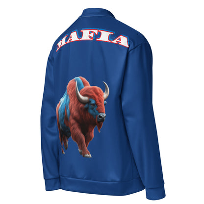 Stylish ABE Blue Bills Team Jacket featuring a bold buffalo design, perfect for fans of all ages.