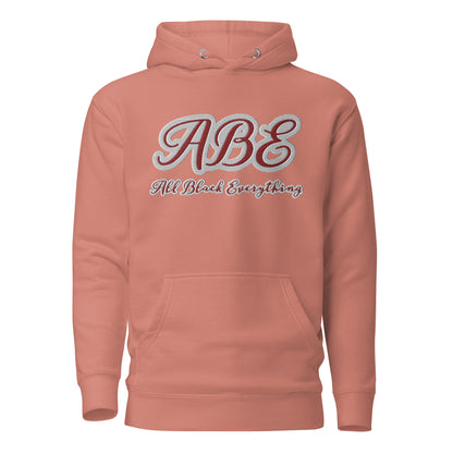 ABE All Black Everything Burgundy Embroidery Unisex Hoodie in dusty rose, perfect blend of style and comfort for streetwear lovers.