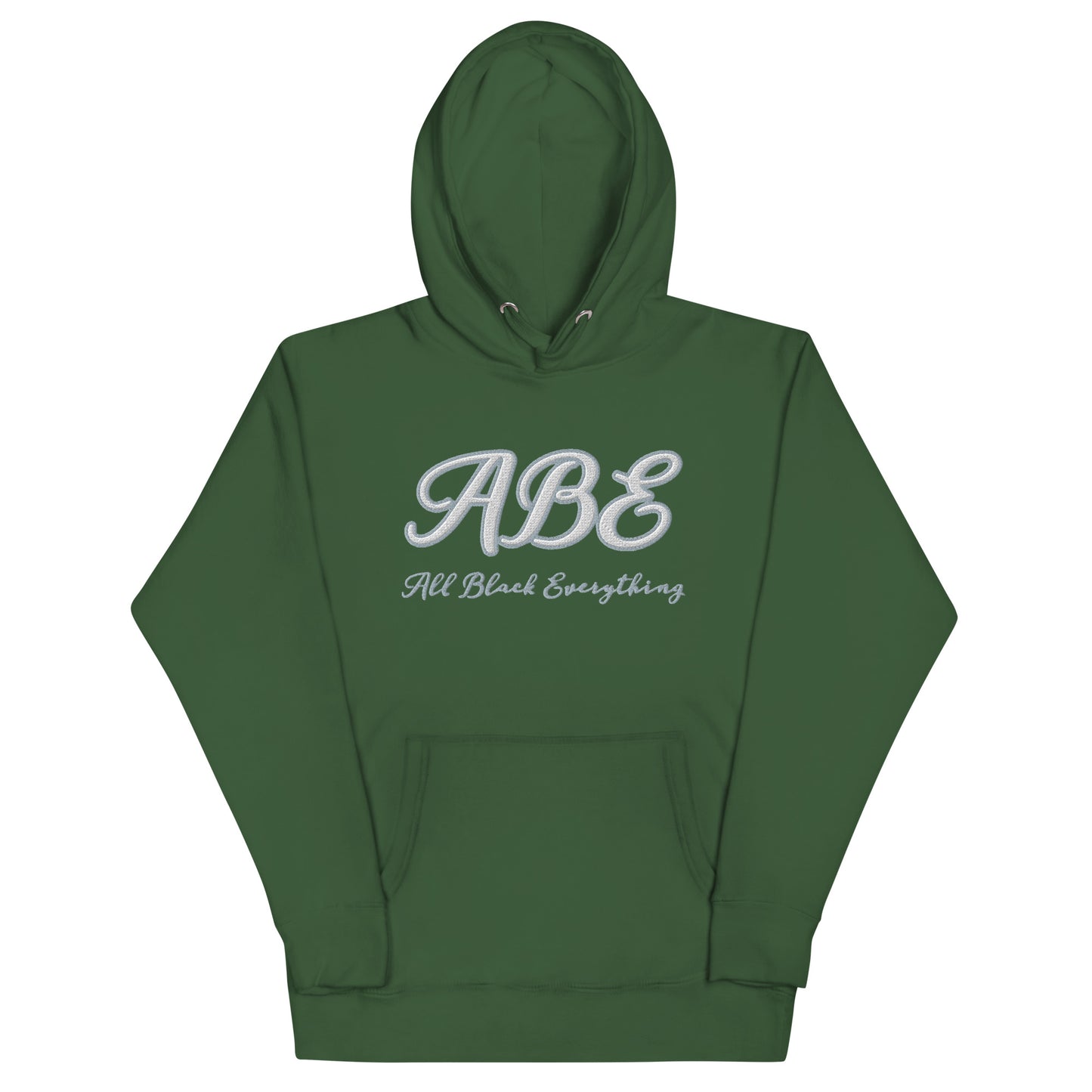 ABE Grey Embroidered Hoodie in forest green featuring stylish embroidery and a cozy pouch pocket for streetwear lovers.