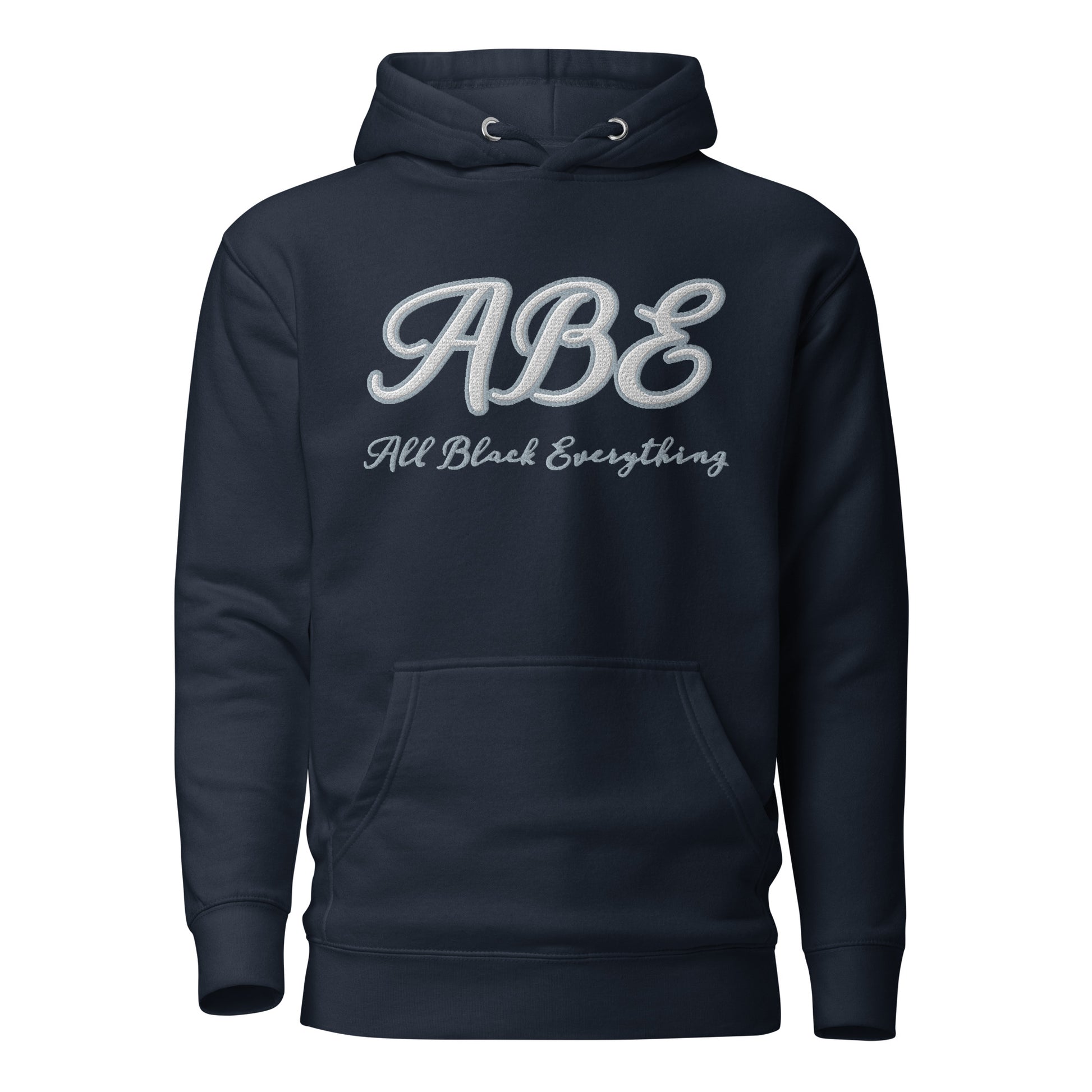 Stylish ABE Grey Embroidered Hoodie featuring a warm hood and pouch pocket, perfect for chilly evenings.