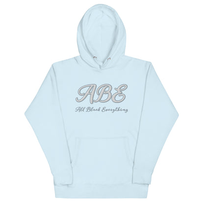 Stylish ABE Grey Embroidered Hoodie in soft fabric, featuring a cozy hood and pouch pocket for ultimate comfort.