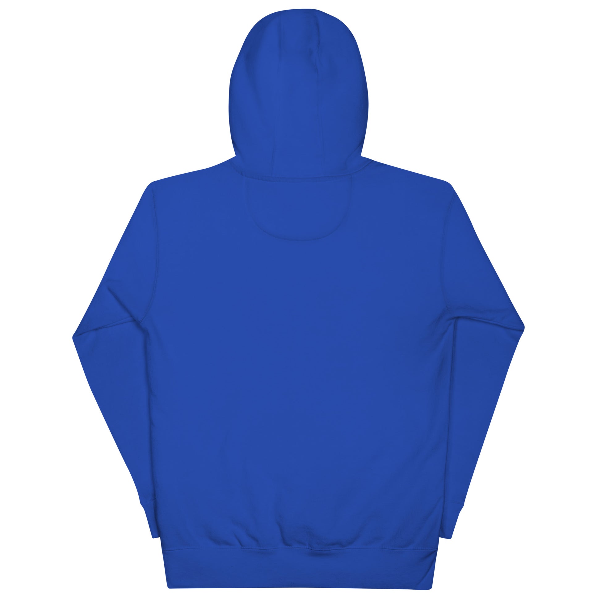 ABE All Black Everything Burgundy Embroidery Unisex Hoodie in vibrant blue, perfect for stylish streetwear enthusiasts.