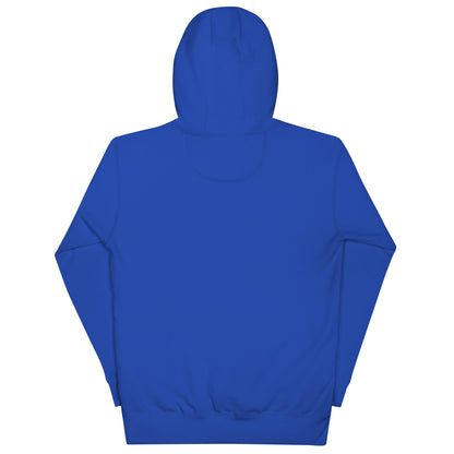ABE All Black Everything Burgundy Embroidery Unisex Hoodie in vibrant blue, perfect for stylish streetwear enthusiasts.