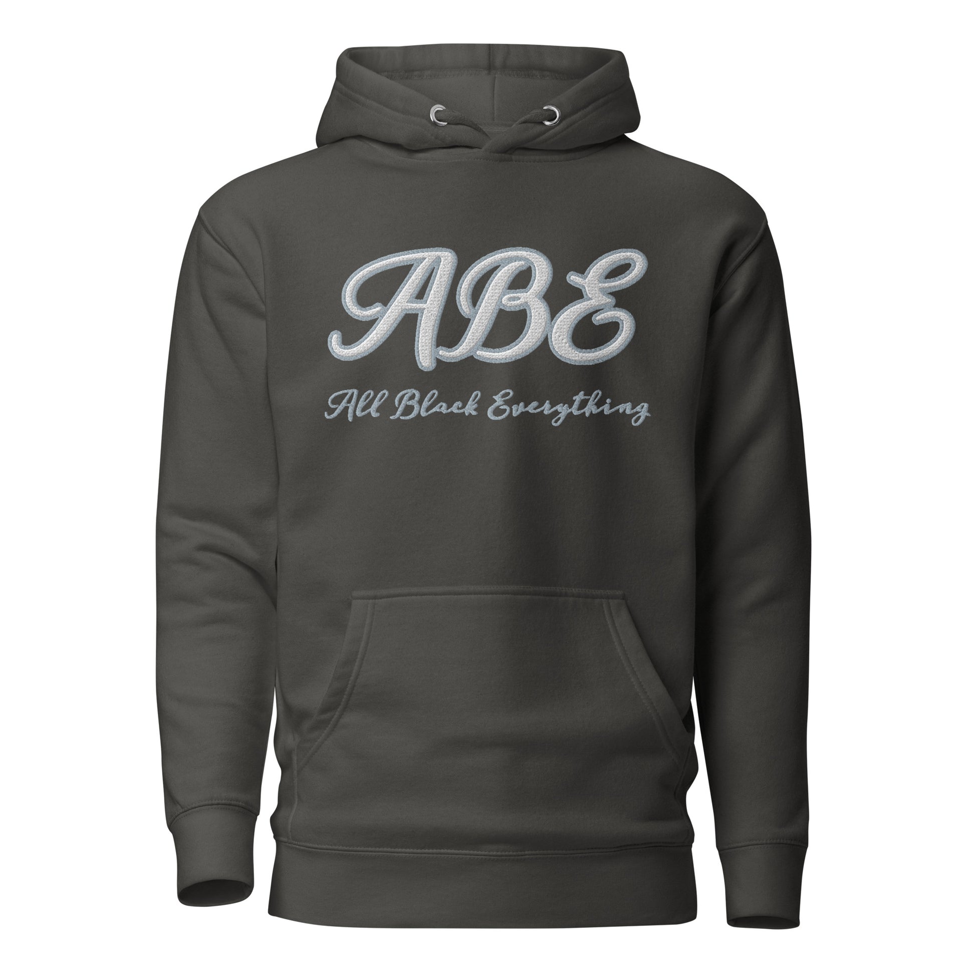 ABE Grey Embroidered Hoodie featuring stylish design, pouch pocket, and warmth for chilly evenings. Perfect streetwear choice!